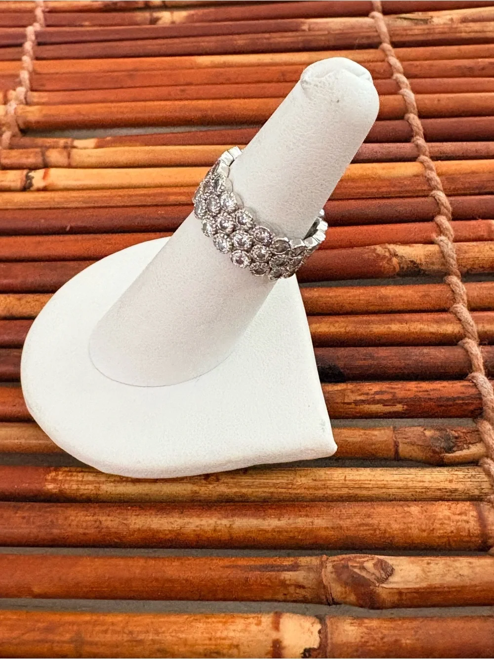 Triple-Row Crystal Ring — Sterling Silver Sparkle Size 6